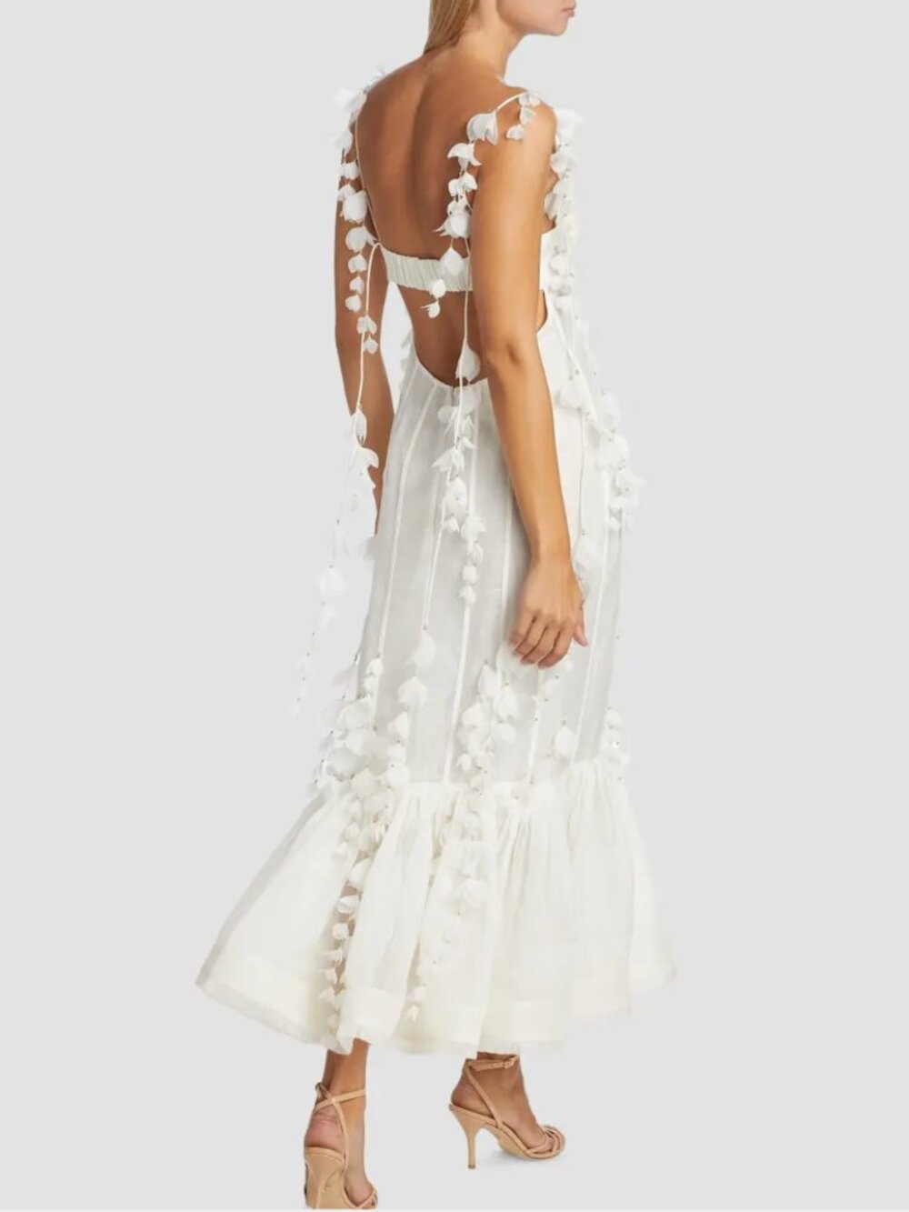 Zimmermann, Botanica Petal Appliqué Linen-Silk Corset Gown